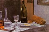 Claude Monet Still Life with Bottles Carafe Bread and Wine painting